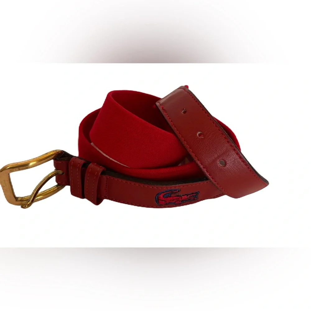 Lacoste Men's Red Stretch Belt Brass Buckle Size 36 Dated 2023